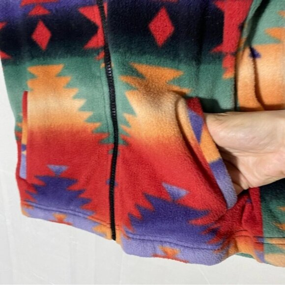 Chaps Red Orange Green Purple Southwestern Print Fleece Full Zip Vest S - Picture 8 of 11
